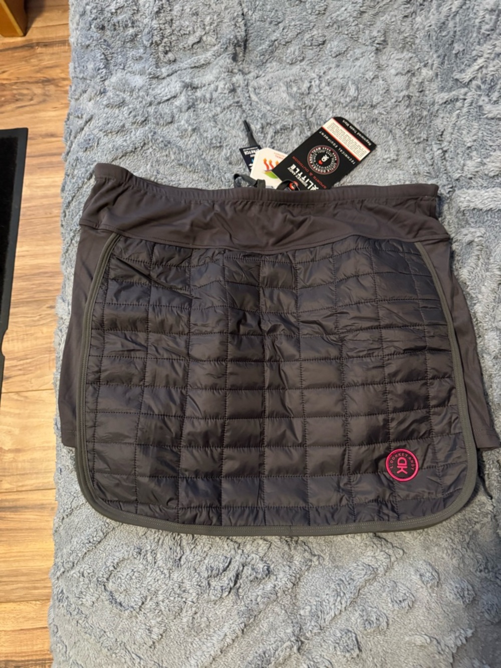 Grey Puffer skirt- Quilted Skirt with Pink Logo Accent